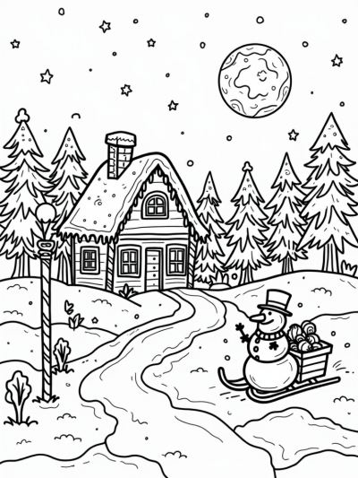Gingerbread House in a Snowy Holiday Village