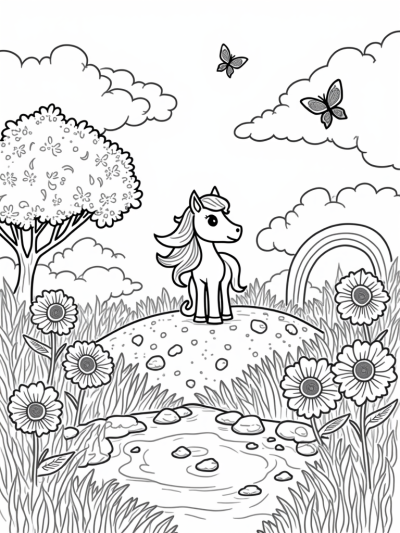 Playful Pony in a Flower Meadow