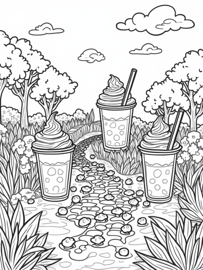 Boba Tea Garden with Rainbow Straws