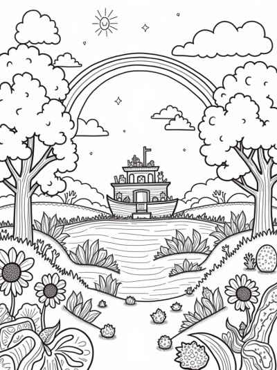 Giant Ark in a Colorful Garden