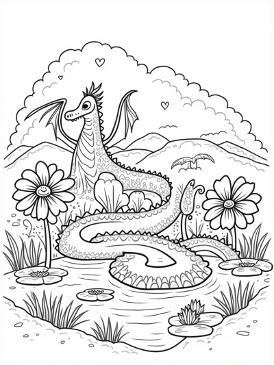 Dragon Playground with Rainbow Slide and Smiling Flowers