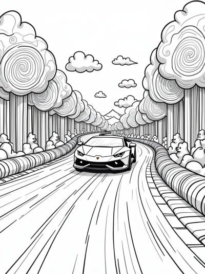 Candyland Racetrack with Lamborghini and Gummy Bears