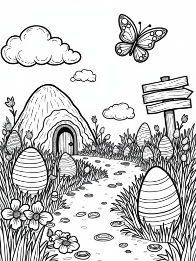Easter Bunny's Garden with Colorful Eggs and Flowers
