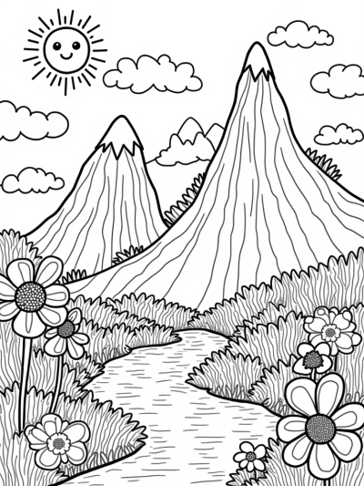 Candy-Colored Mountain Landscape with Lollipop Forest