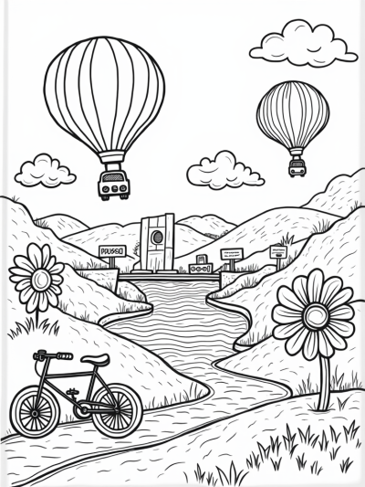 Colorful Hot Air Balloons and a Rainbow Road