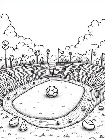 Giant Soccer Ball Sports Arena with Fruity Bleachers