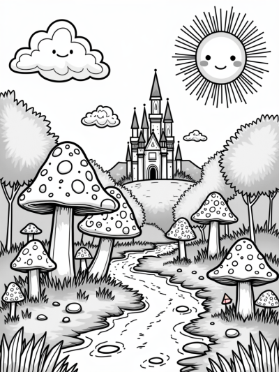 Oversized Mushrooms and a Candy Castle