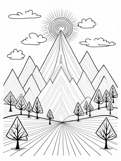 Triangular Prism and Colorful Mountain Landscape