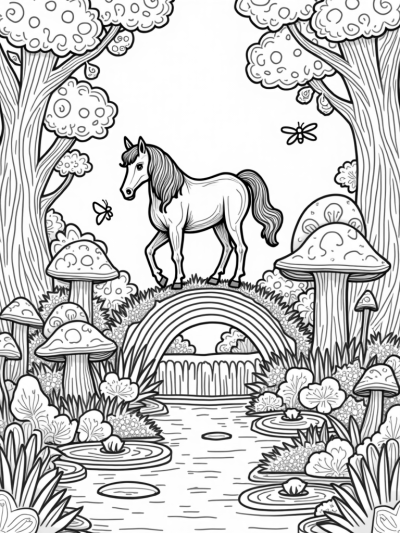 Majestic Pony in a Flower-Filled Glade