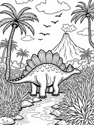 Stegosaurus in a Prehistoric Jungle