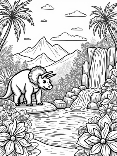 Triceratops in a Prehistoric Jungle