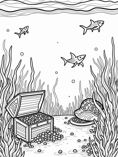 Underwater Coral Reef with Colorful Fish and Treasure