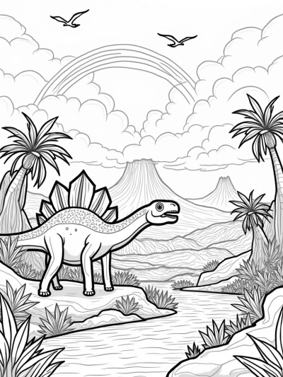 Stegosaurus Amidst Lush Prehistoric Landscapes