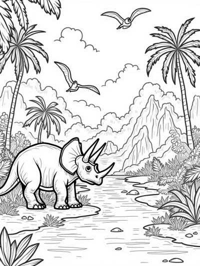Triceratops in a Prehistoric Jungle