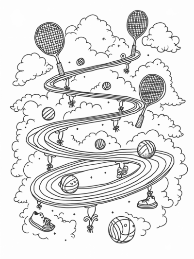 Cloud-Suspended Sports Arena with Oversized Equipment