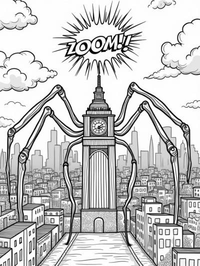 Cityscape with Spider Webs and Clocktower