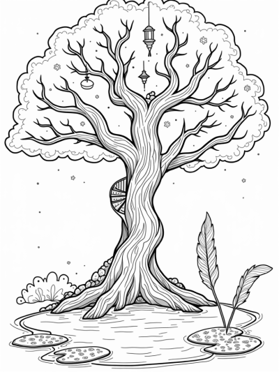 The Enchanted Tree with Floating Lanterns