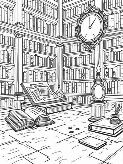 Magical Library with Spellbooks and Potions