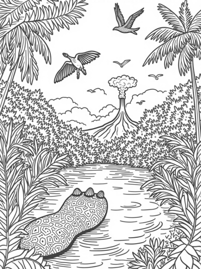 Dinosaur Footprint Pond in a Prehistoric Jungle