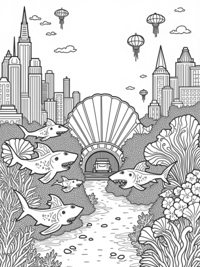 Underwater City with Friendly Sharks