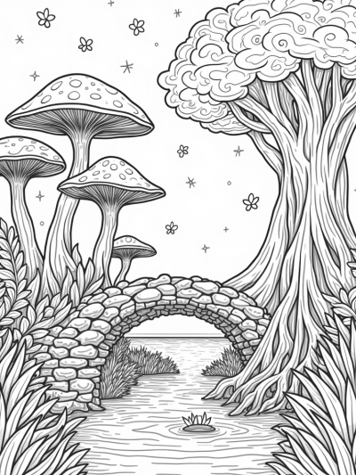 Mystical Forest Glade with Colorful Mushrooms and Fireflies