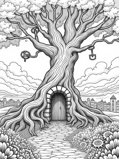 Enchanted Tree with Antique Keys and Gears