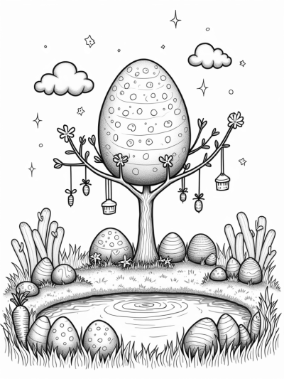 Pastel Egg Meadow with a Magical Tree