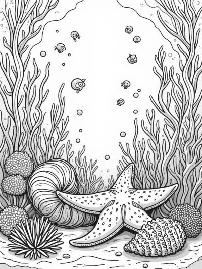 Underwater Garden with Seashells and Starfish