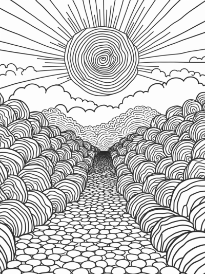 Interlocking Circles Landscape with Giant Sun