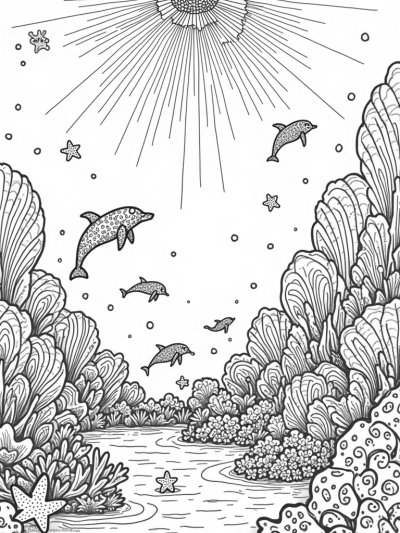 Underwater Garden with Dolphins and Seashells