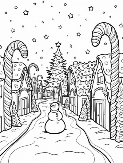 Charming Winter Village with Candy Canes and Gingerbread Houses