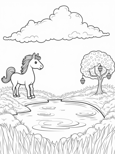 Oversized Flowers and a Pony Cloud in a Meadow