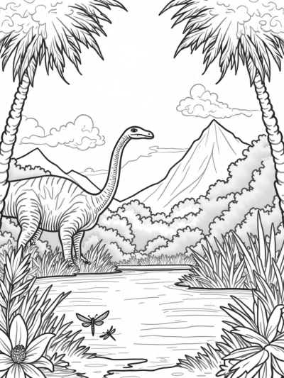 Diplodocus and Velociraptors in a Prehistoric Jungle