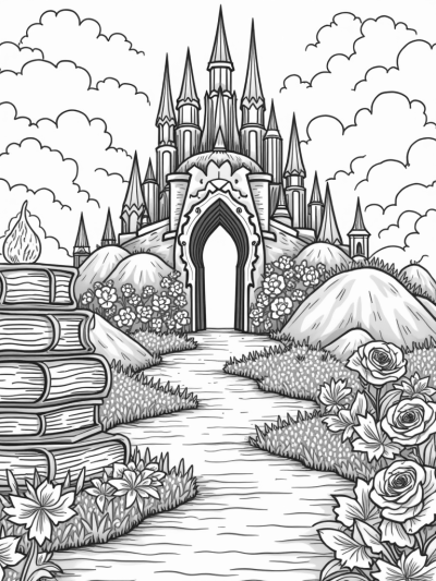 Crystal Palace with Enchanted Books and Flowers