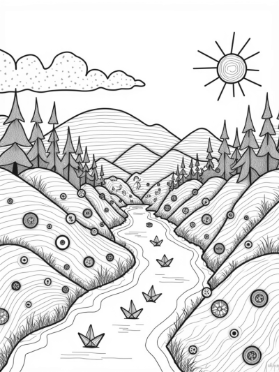 Patchwork Hills with Button Trees and Ink River