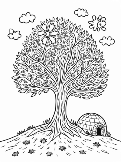 Four Seasons Tree with Spring, Summer, Autumn, and Winter