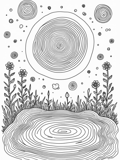 Cosmic Garden with Mandala and Floating Orbs