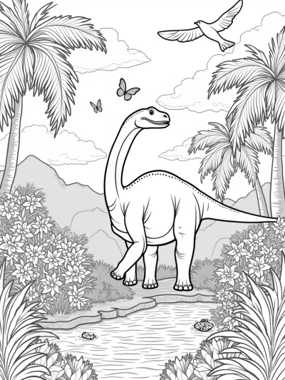 Prehistoric Jungle with Brontosaurus and Raptors