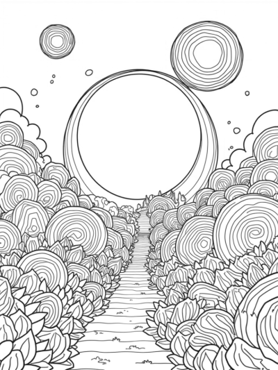 Geometric Circle Garden with Blooms and Bubbles