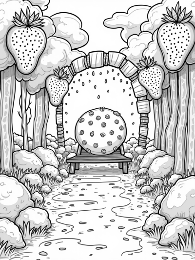 Oversized Strawberries and Chocolate Syrup Path