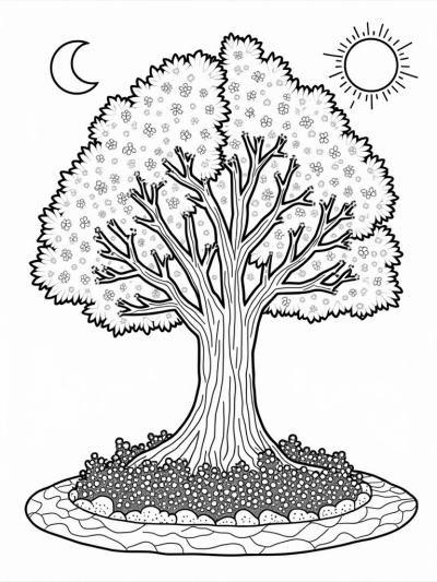 The Four Seasons Tree with a Sun and Moon