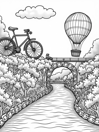 Vintage Bicycles and a Balloon Car Cityscape