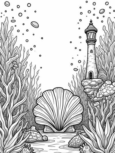 Underwater Garden with Coral and Seashell Throne