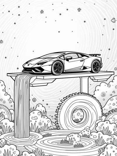 Futuristic Lamborghini on a Cosmic Platform