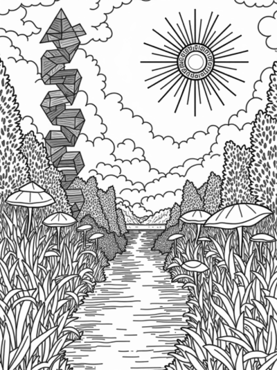 Magical Meadow with Rainbow Staircase and Floating Islands