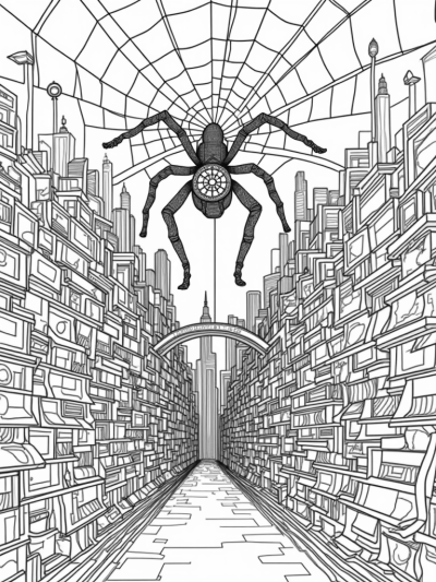Cityscape of Spiders and Comic Pages