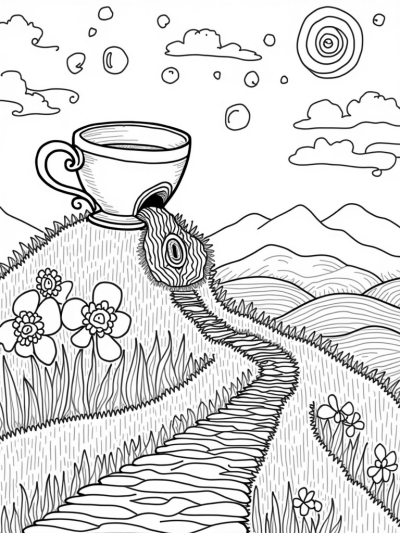 Oversized Teacup and Colorful Cascade