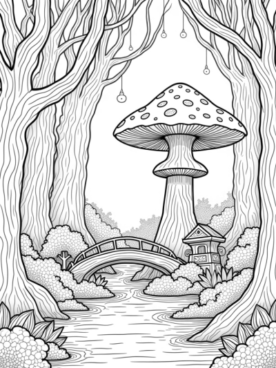Enchanted Forest with Twisted Trees and Glowing Orbs