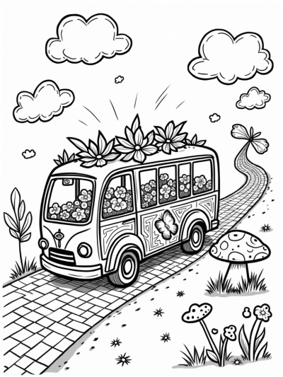 Flower Bus on a Rainbow Brick Road