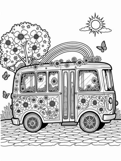Garden Bus with Daisies and Butterflies